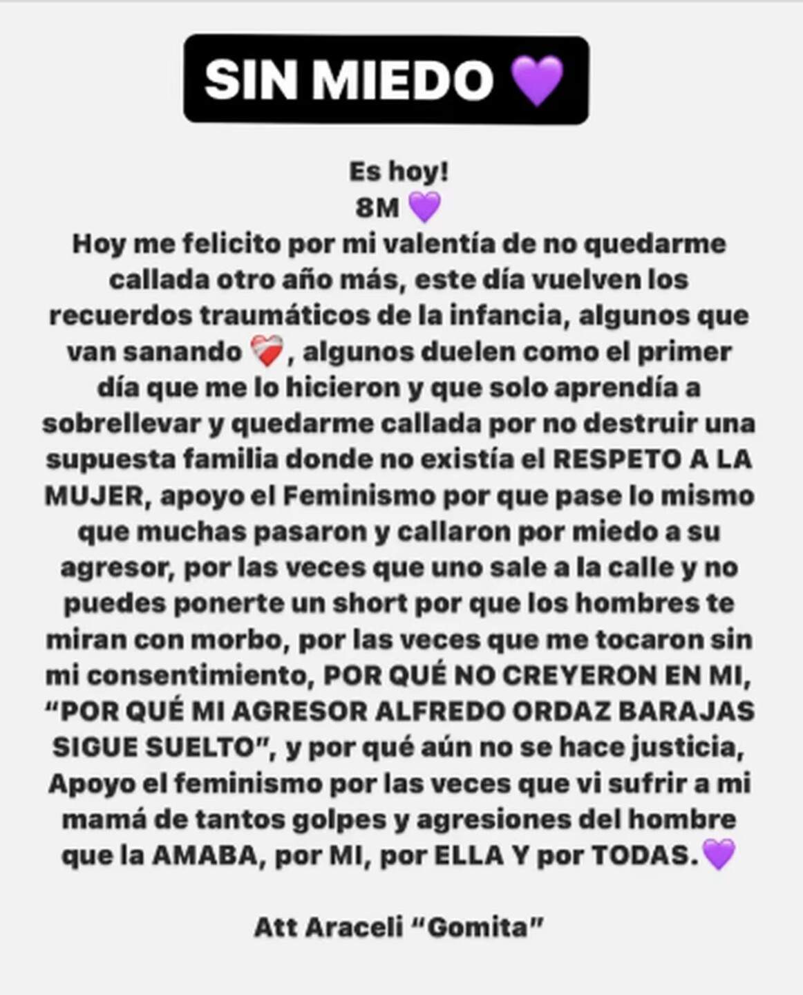 8M: Gomita muestra coraje ante maltratos que sufrió de su padre