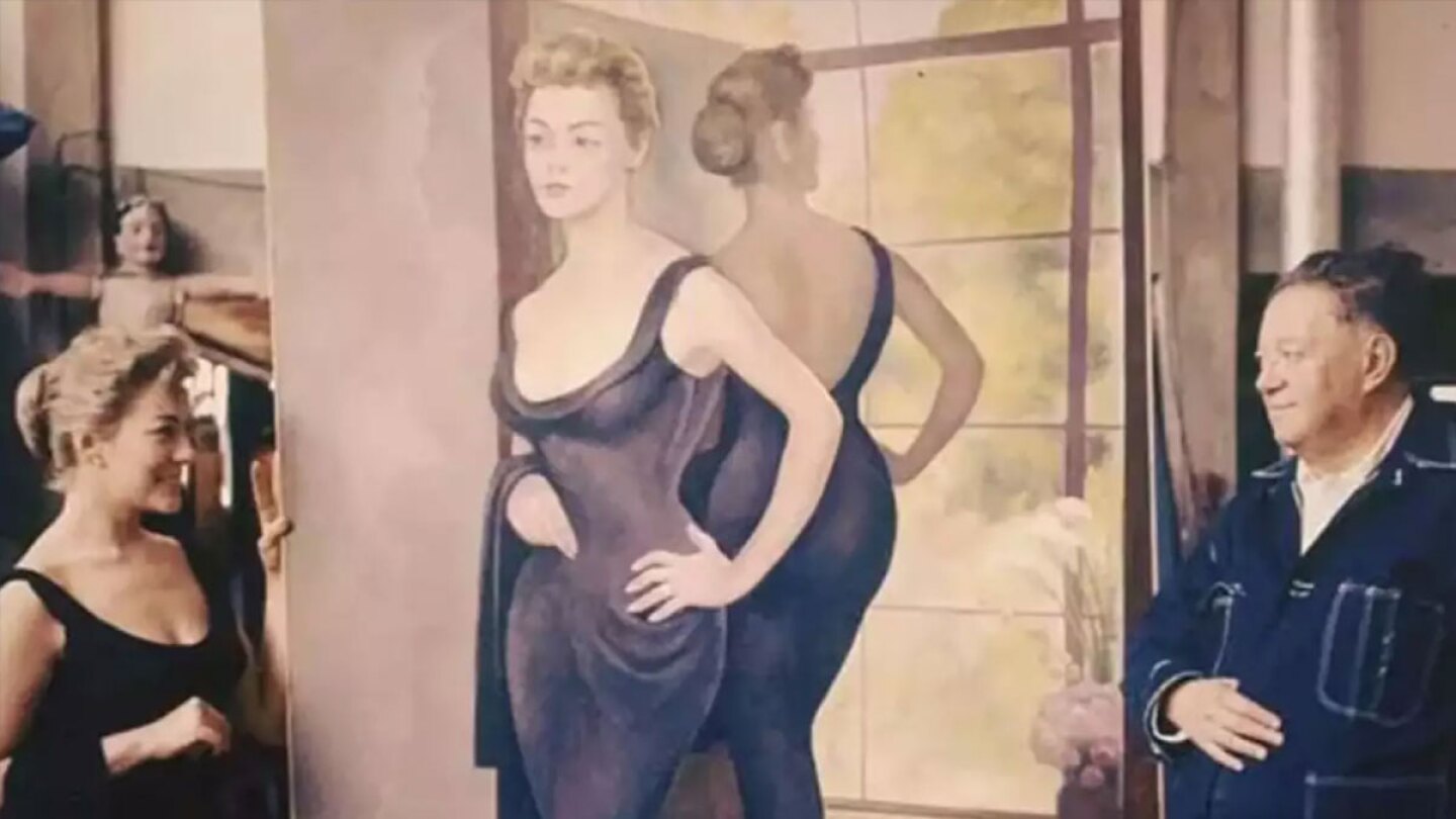 Diego Rivera y Silvia Pinal con el cuadro que le pintó