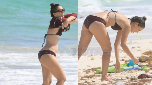 En bikini y agachada, Jacky Bracamontes niega que esté embarazada