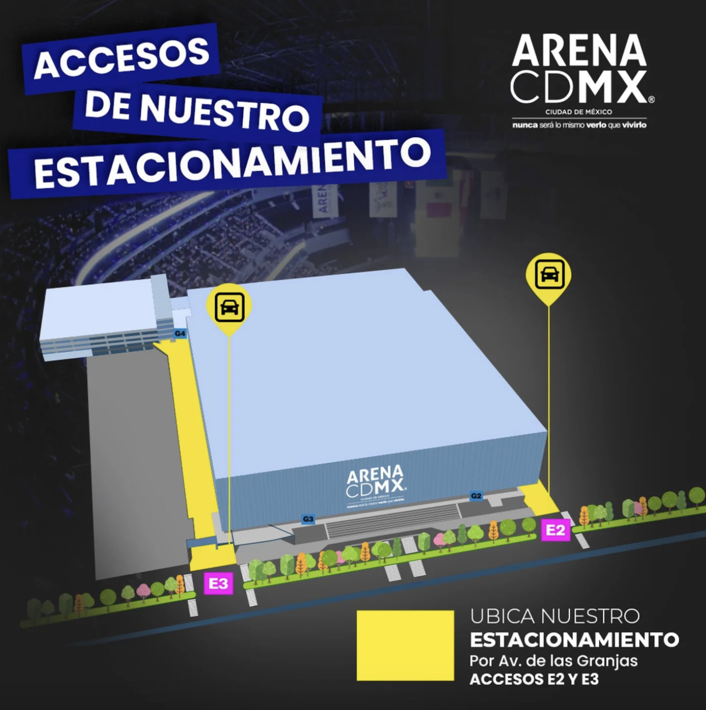 Accesos estacionamiento en la Arena CDMX