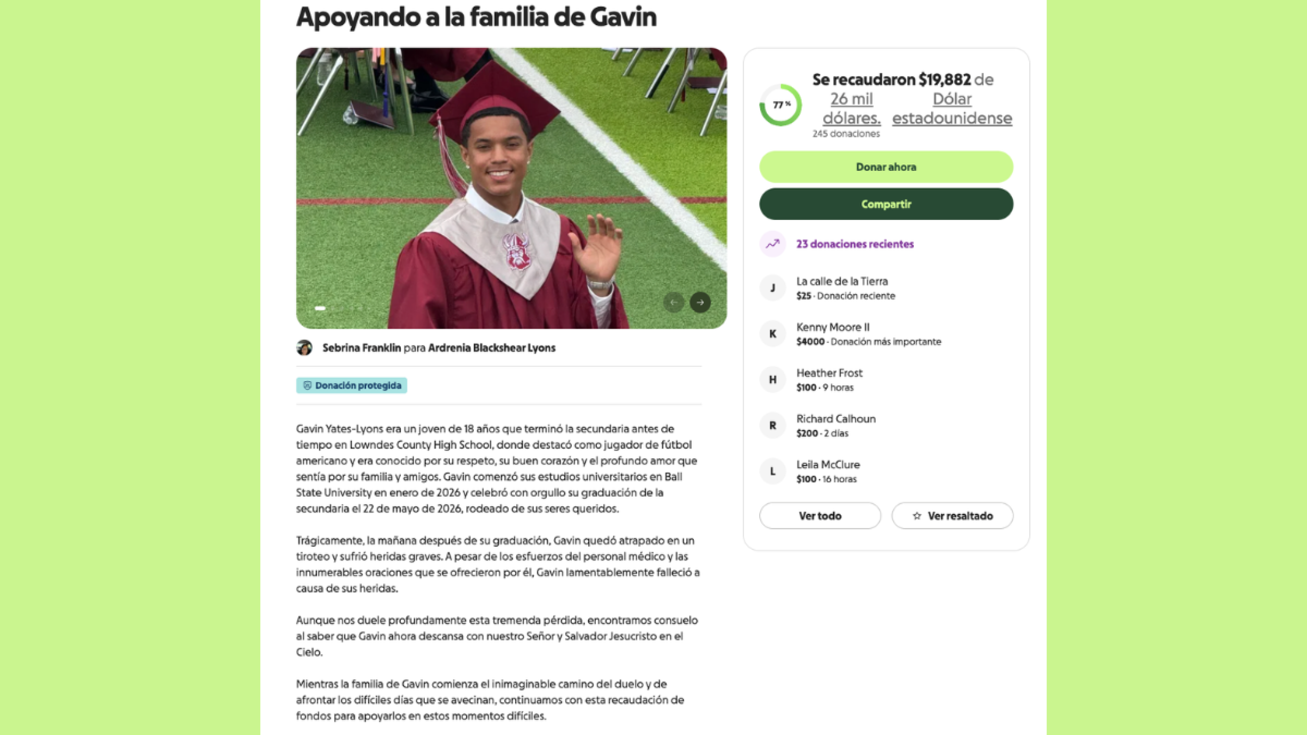 Familia de Gavin Yates-Lyons hace GoFundMe para recibir ayuda