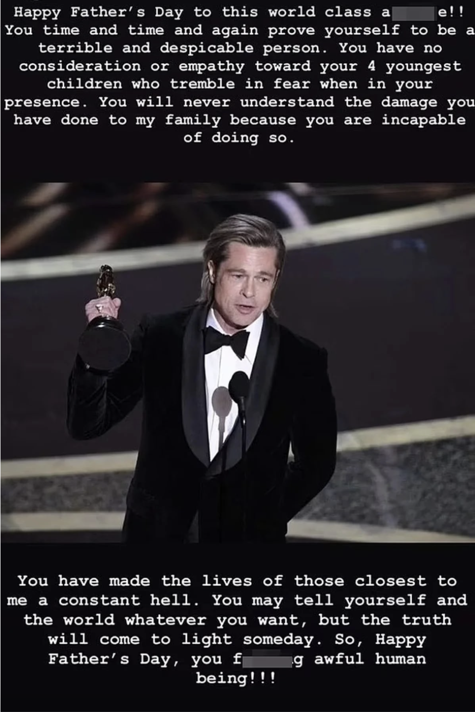 Brad Pitt hijo lo destroza en mensaje