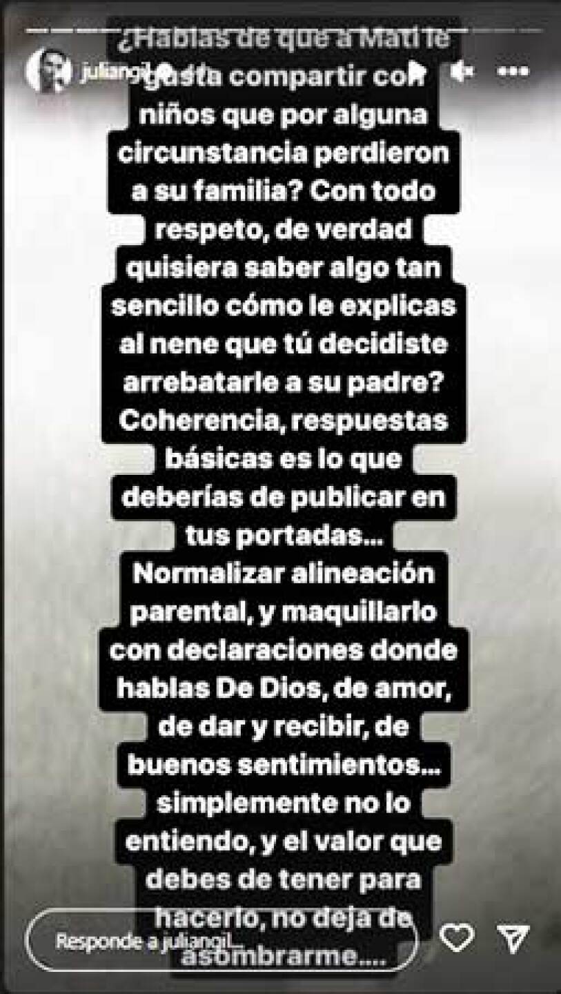 El argentino reclamó que su ex pareja no esté siendo coherente con lo que dice y hace