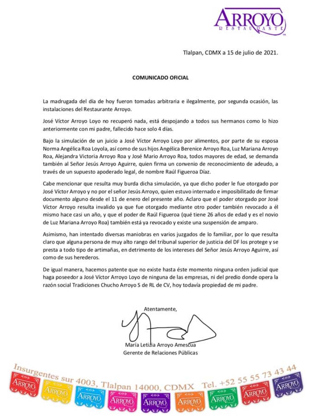 Letizia Arroyo, hija de Chucho Arroyo rompe el silencio tras acusaciones