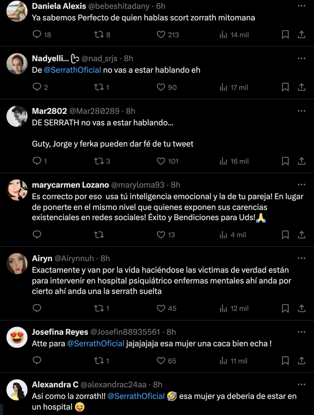 comentarios en redes etiquetando a Serrath