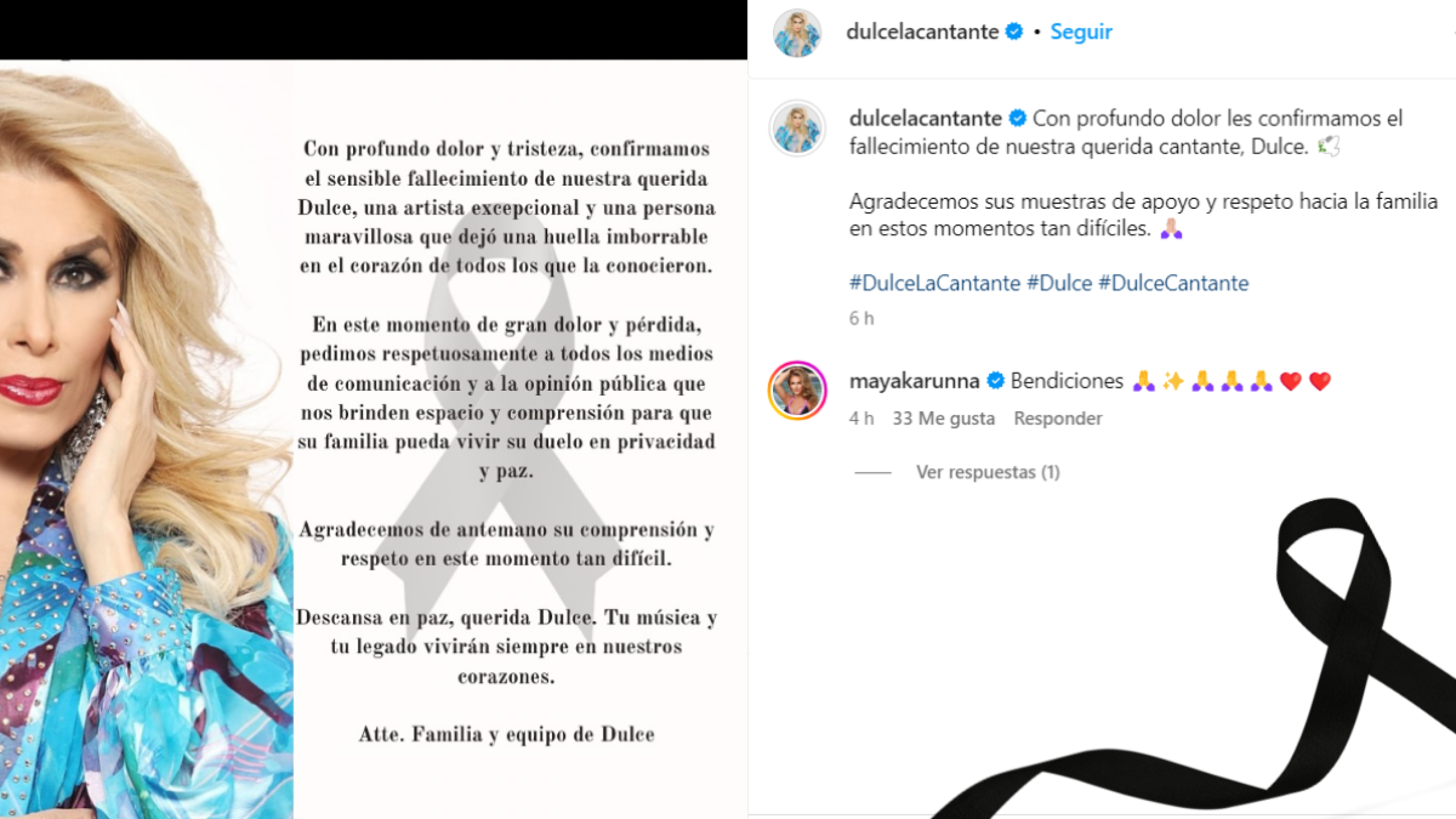 Dulce muerte, comunicado de la familia