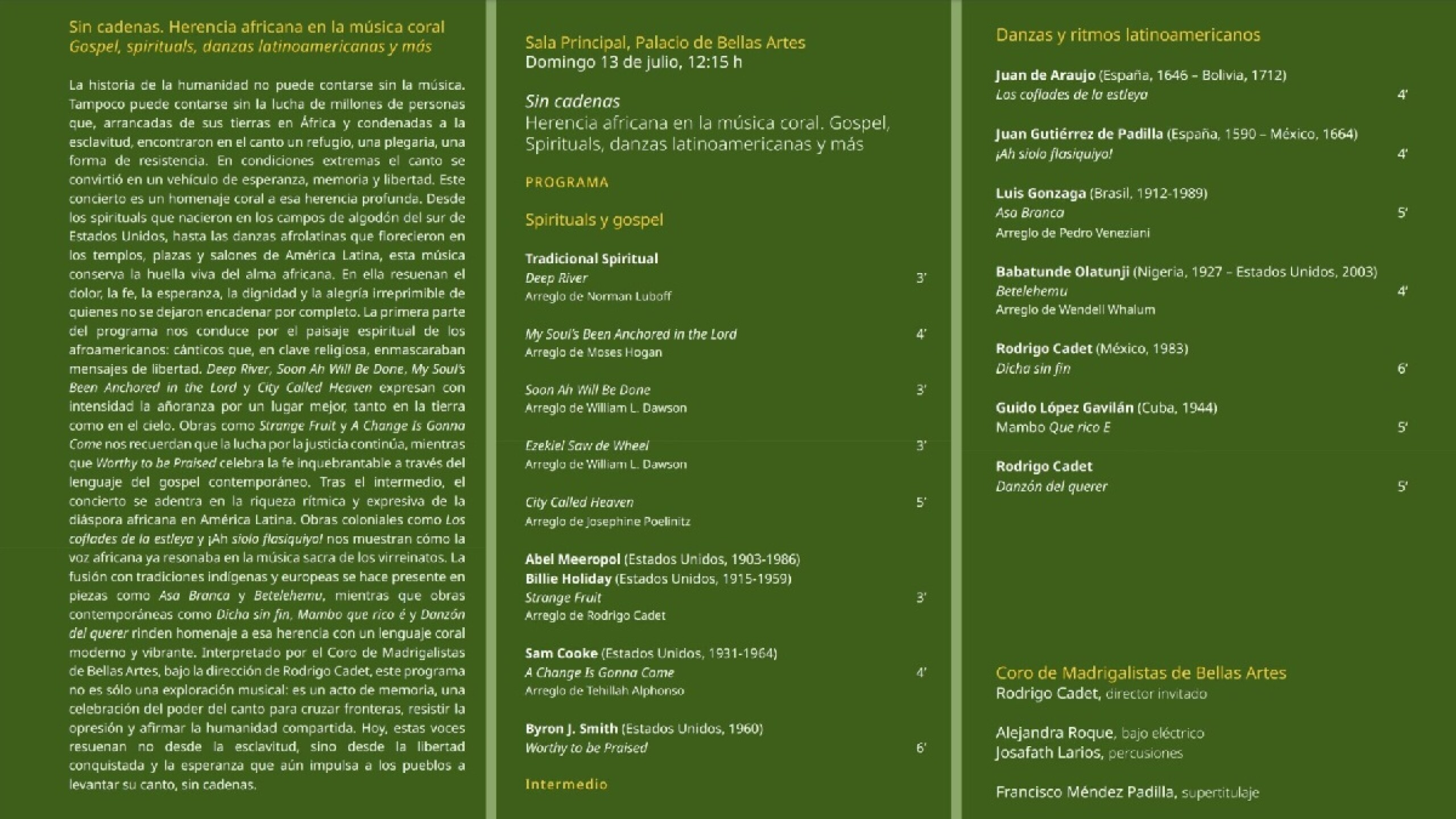 Coro de Madrigalistas de Bellas Artes, programa