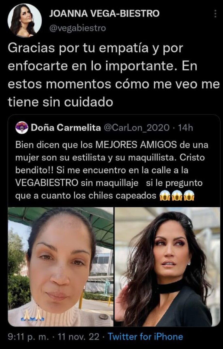 Ana María Alvarado se pelea con la tuitera que se burló del cara de Joanna Vega-Biestro sin maquillaje