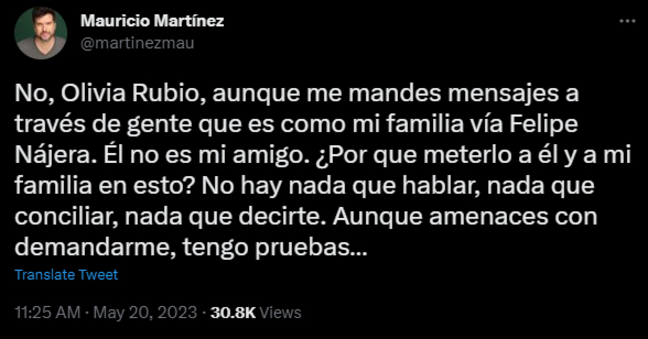 Mauricio Martínez acusa de acoso a Olivia Rubio