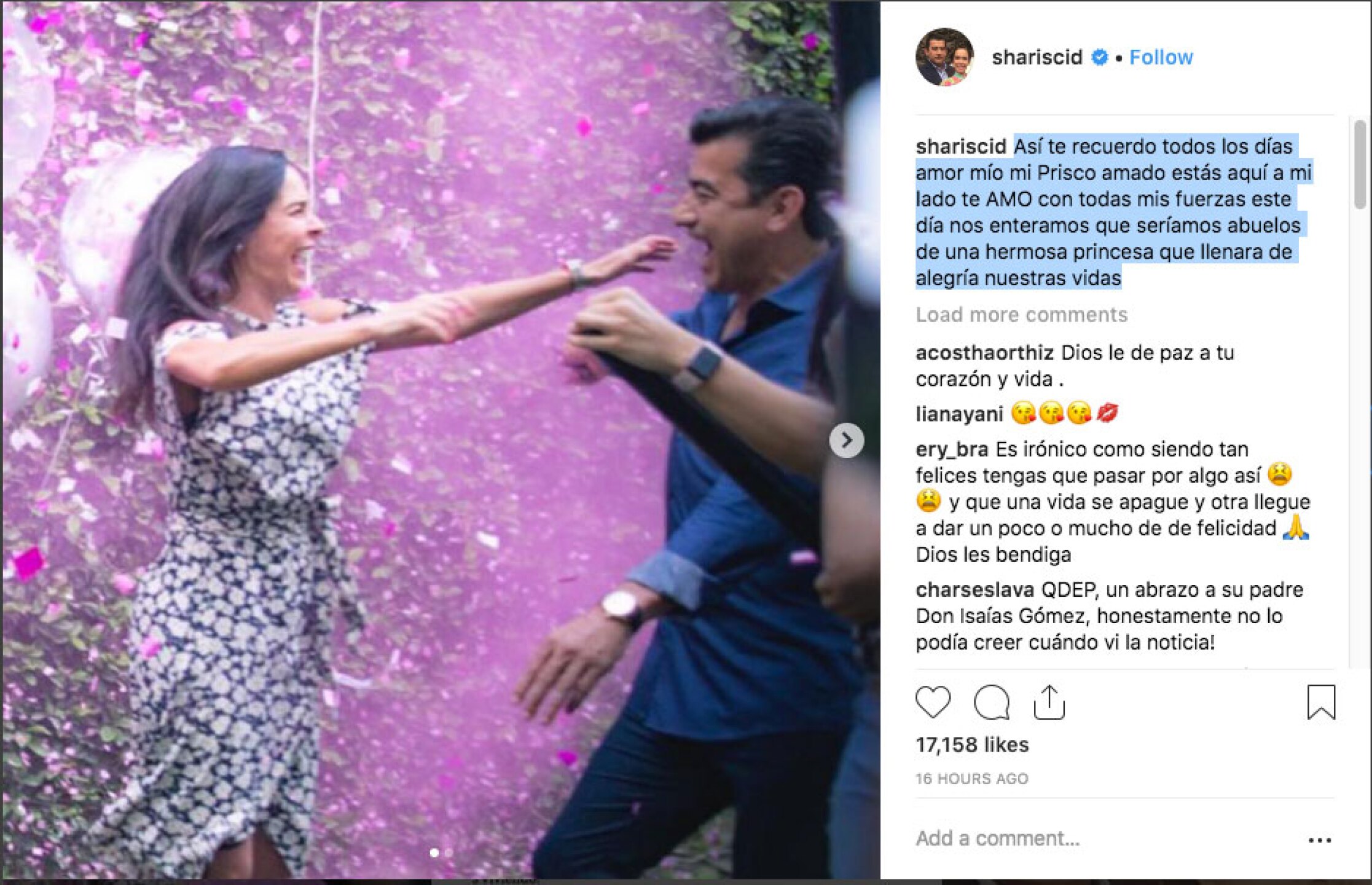 Este sería un pequeño homenaje de Sharis a quien fuera su pareja por más de cinco años.