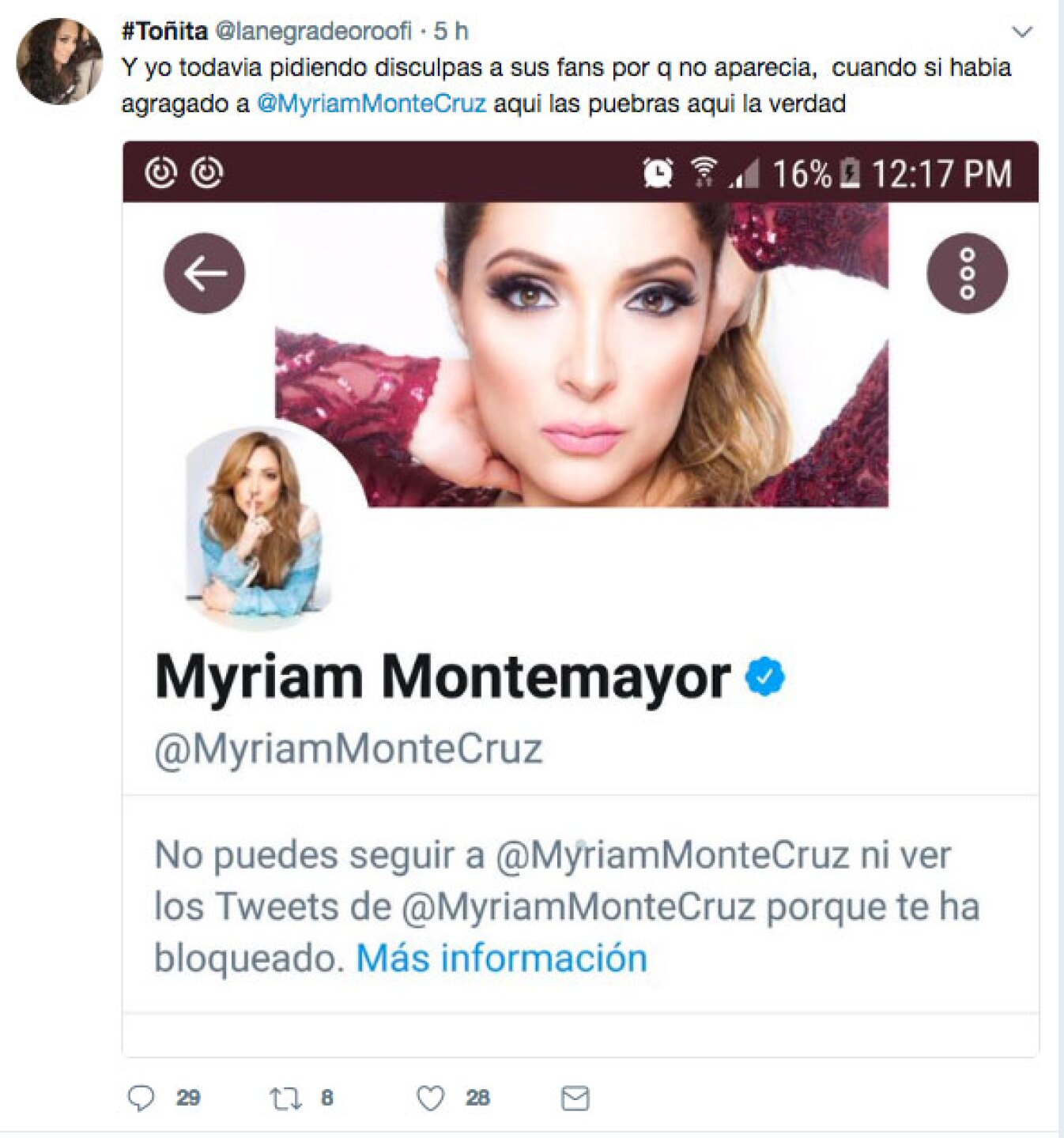 Podrían sacar a Myriam de Primera Generación