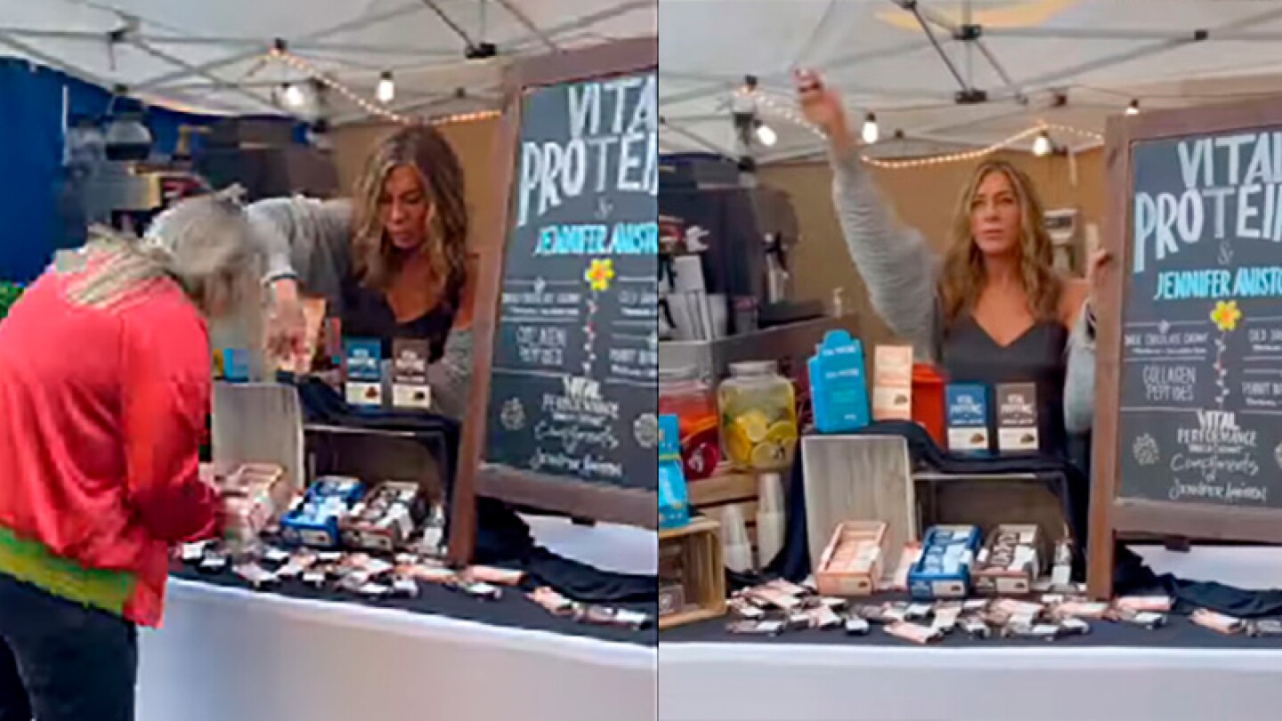 Jennifer Aniston sorprende en un mercado vendiendo sus productos