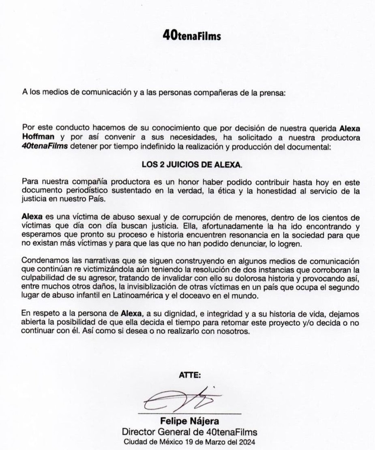 Se cancela el documental Los dos juicios de Alexa
