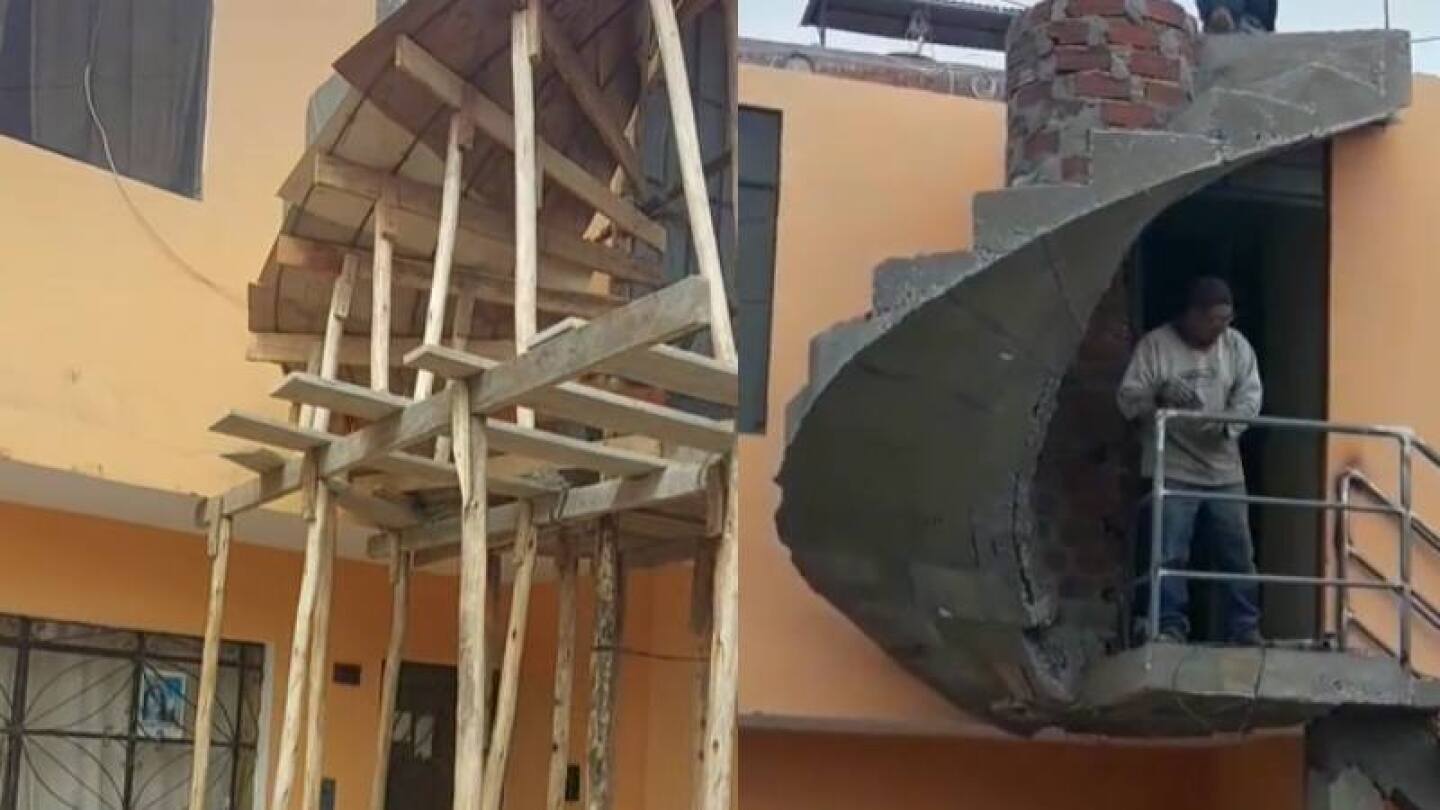 Albañiles se viralizan por construir mal una escalera