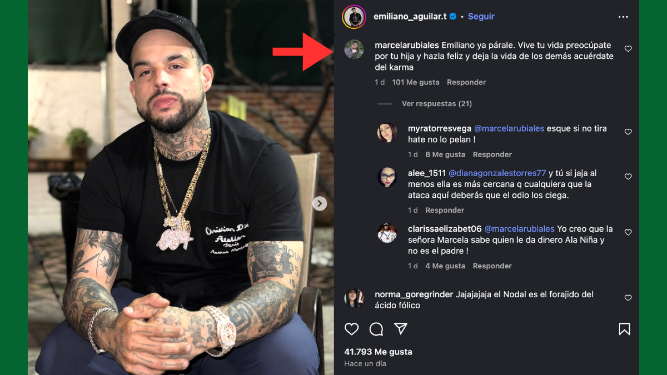 Marcela Rubiales comenta post de Emiliano Aguilar
