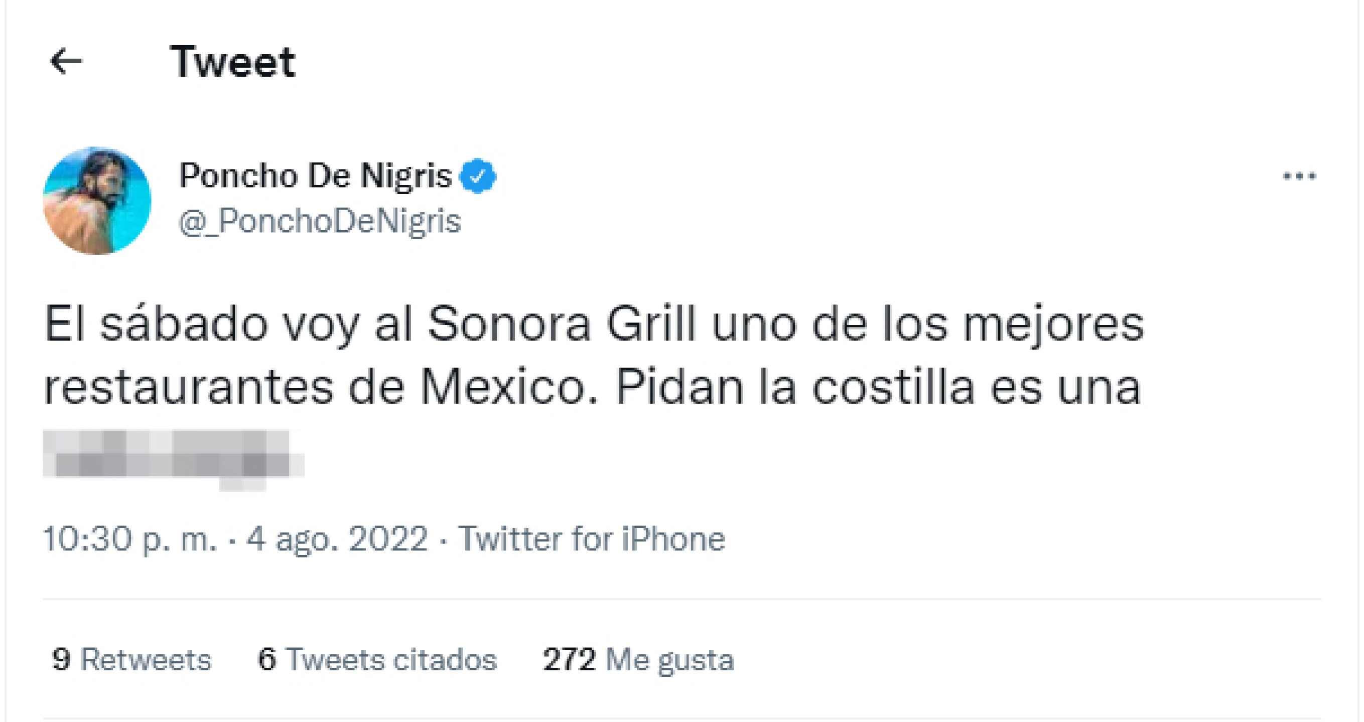Poncho de Nigris defiende al restaurante Sonora Grill