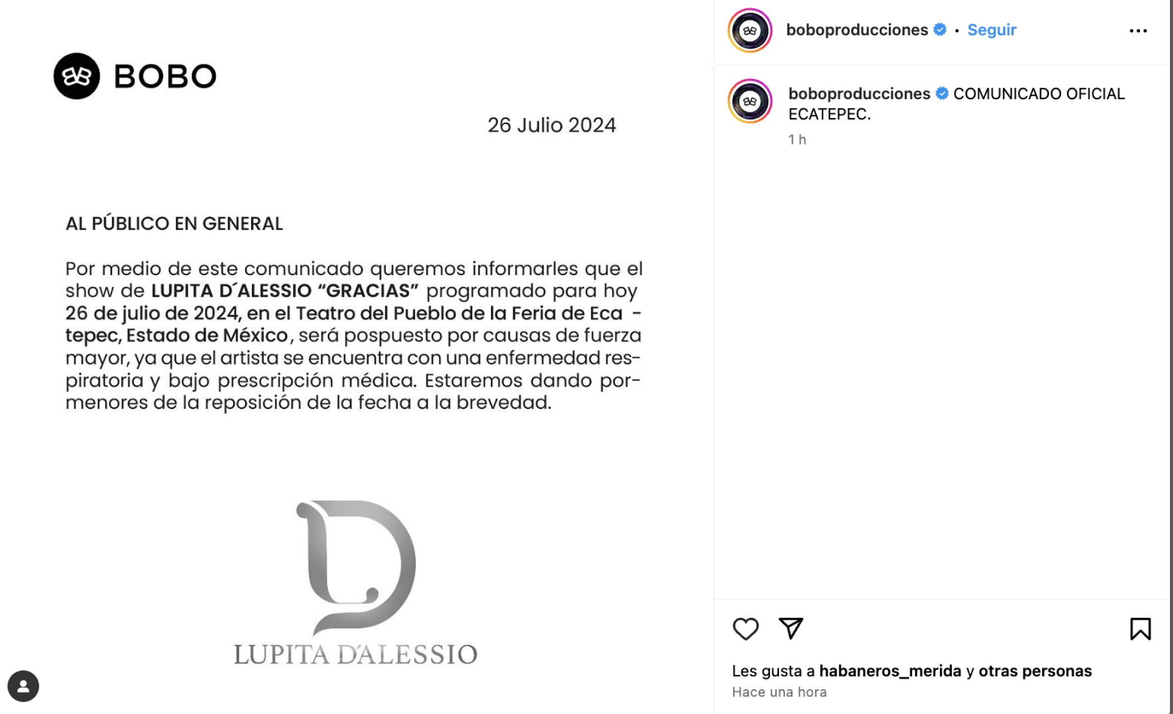 Lupita D'Alessio tiene problemas de salud