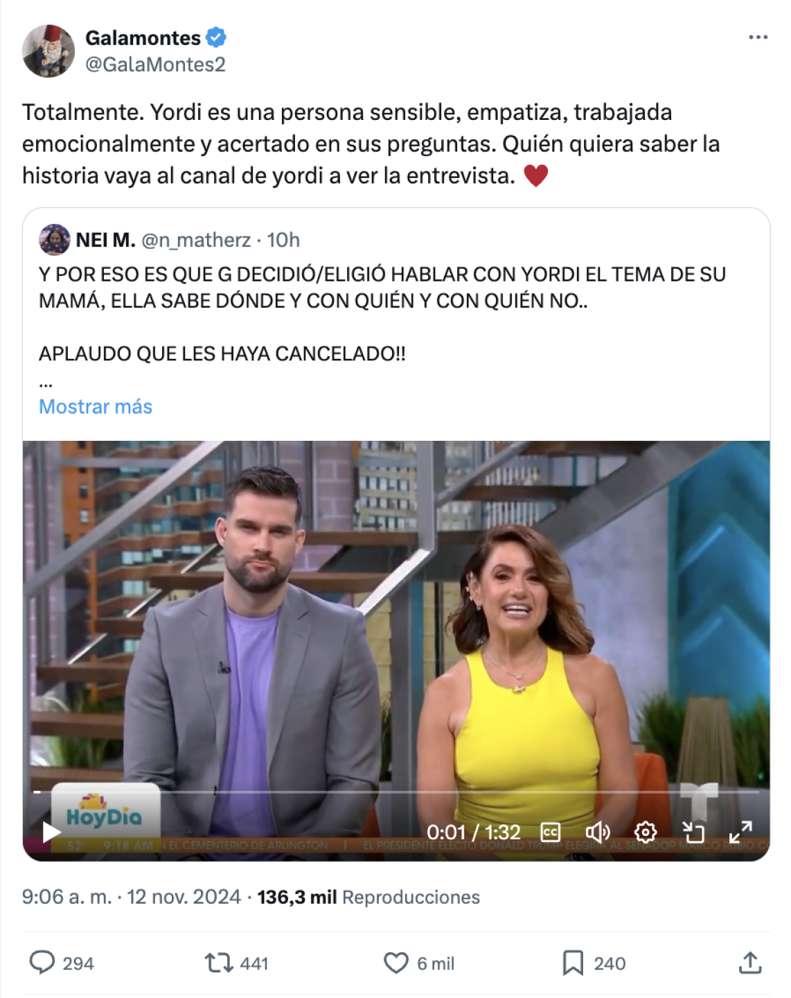 Respuesta de Gala Montes a Telemundo