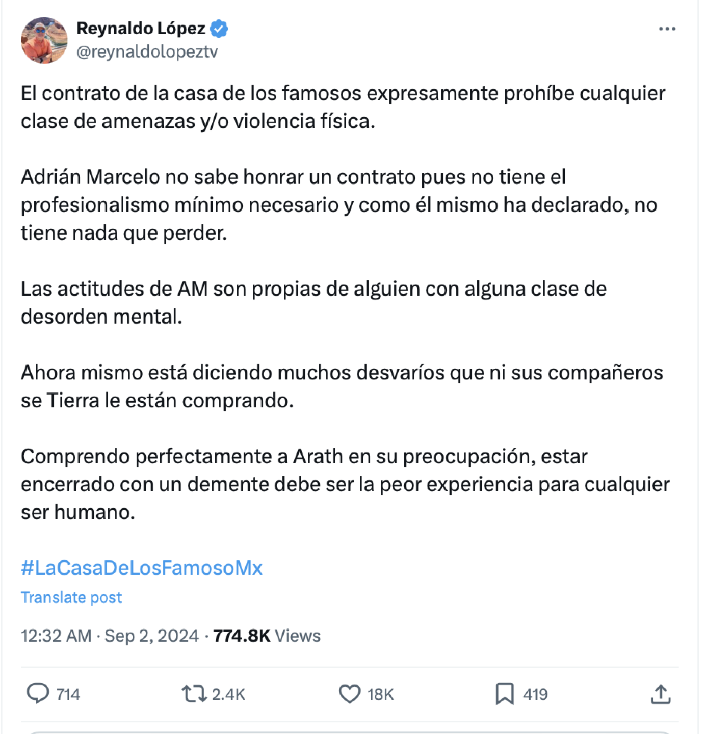 Reynaldo López comentario X