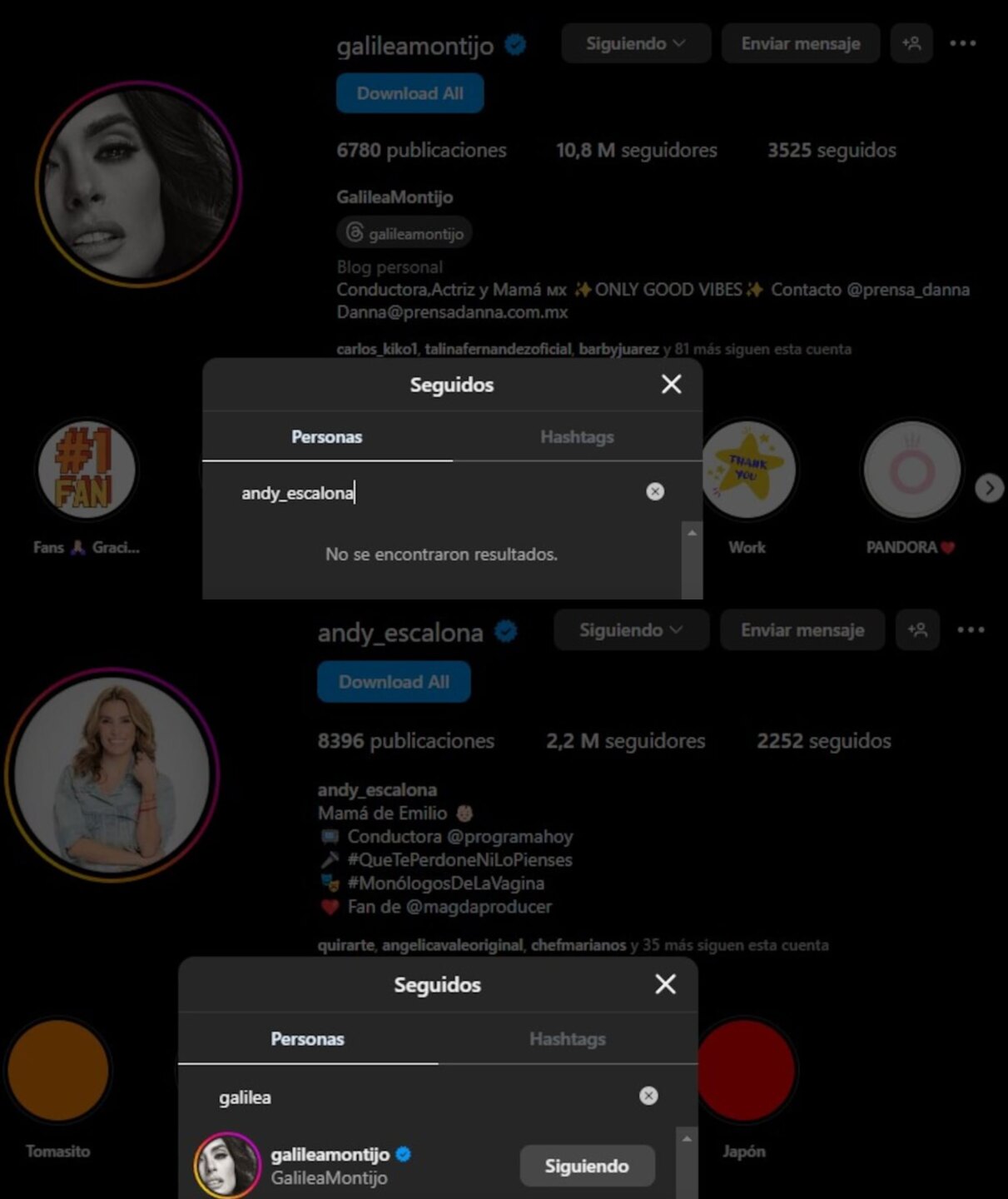 Galilea y Andrea se dejan de seguir en redes