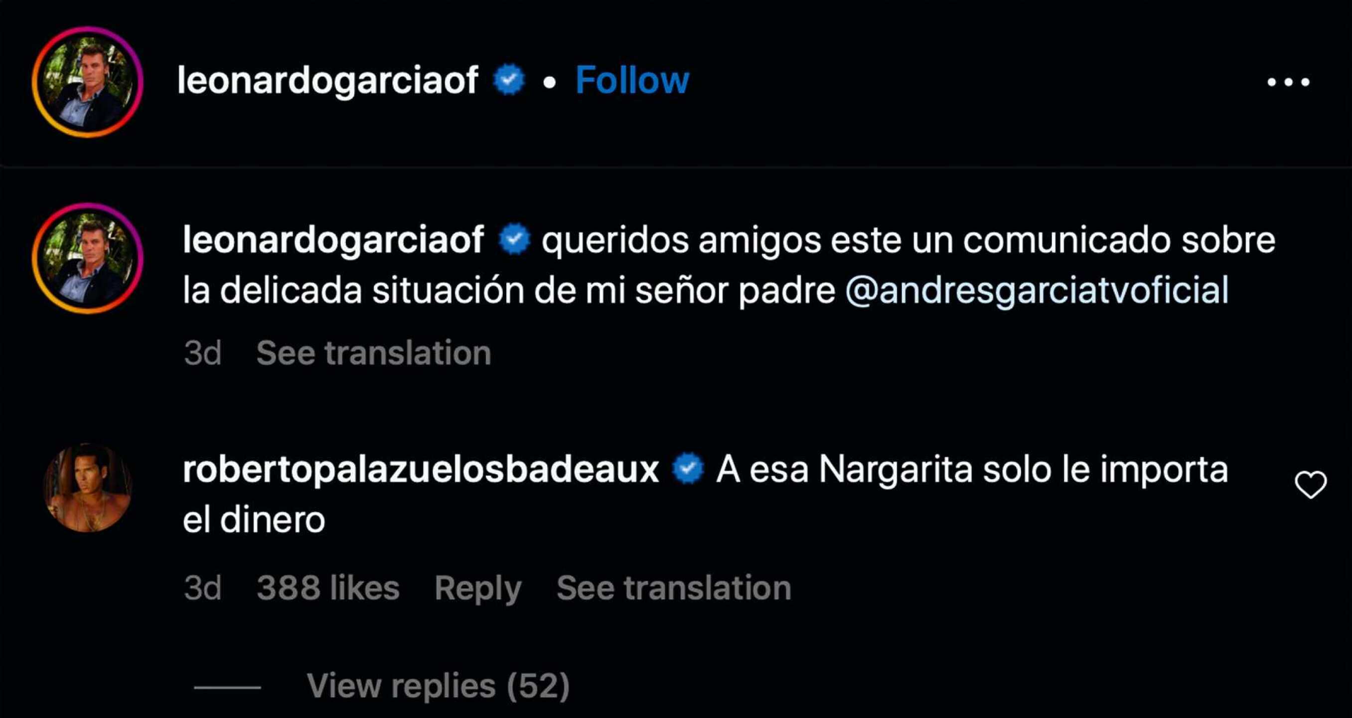 Hijos de Andrés García dicen que, supuestamente, Margarita lo controla con drogas y brujería