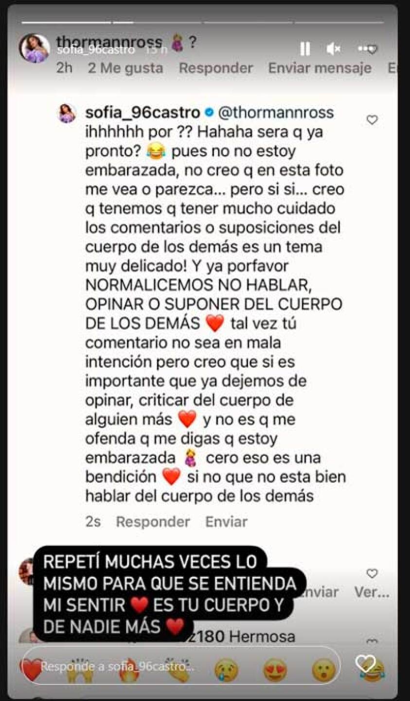 Sofía Castro manda fuerte mensaje de aceptación tras comentarios de supuesto embarazo
