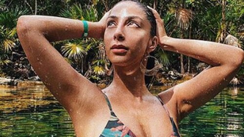 La actriz posó desde un cenote con esta pequeñísima prenda que le cubrió solo lo necesario