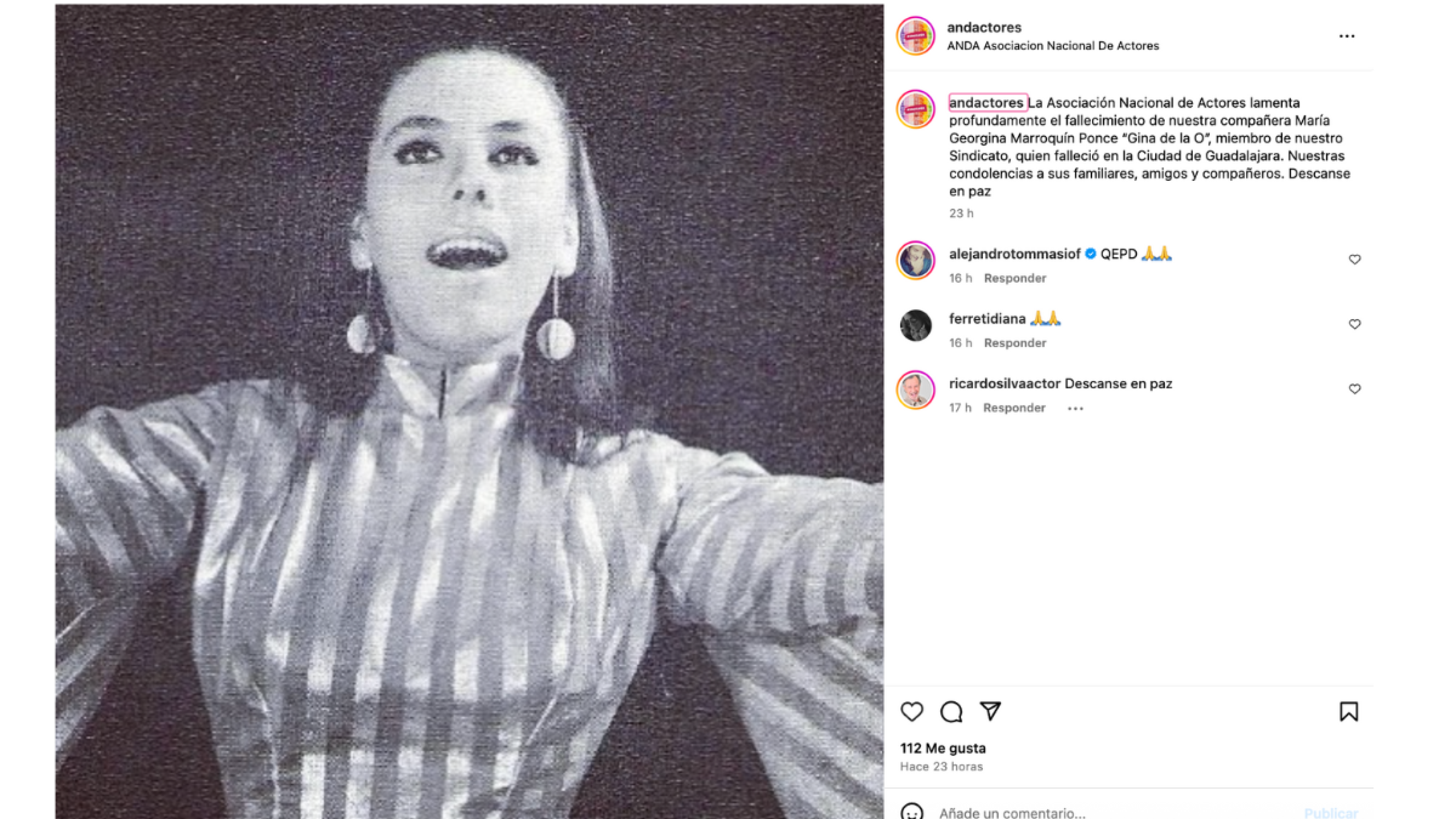 Muere Gina de la O, actriz mexicana