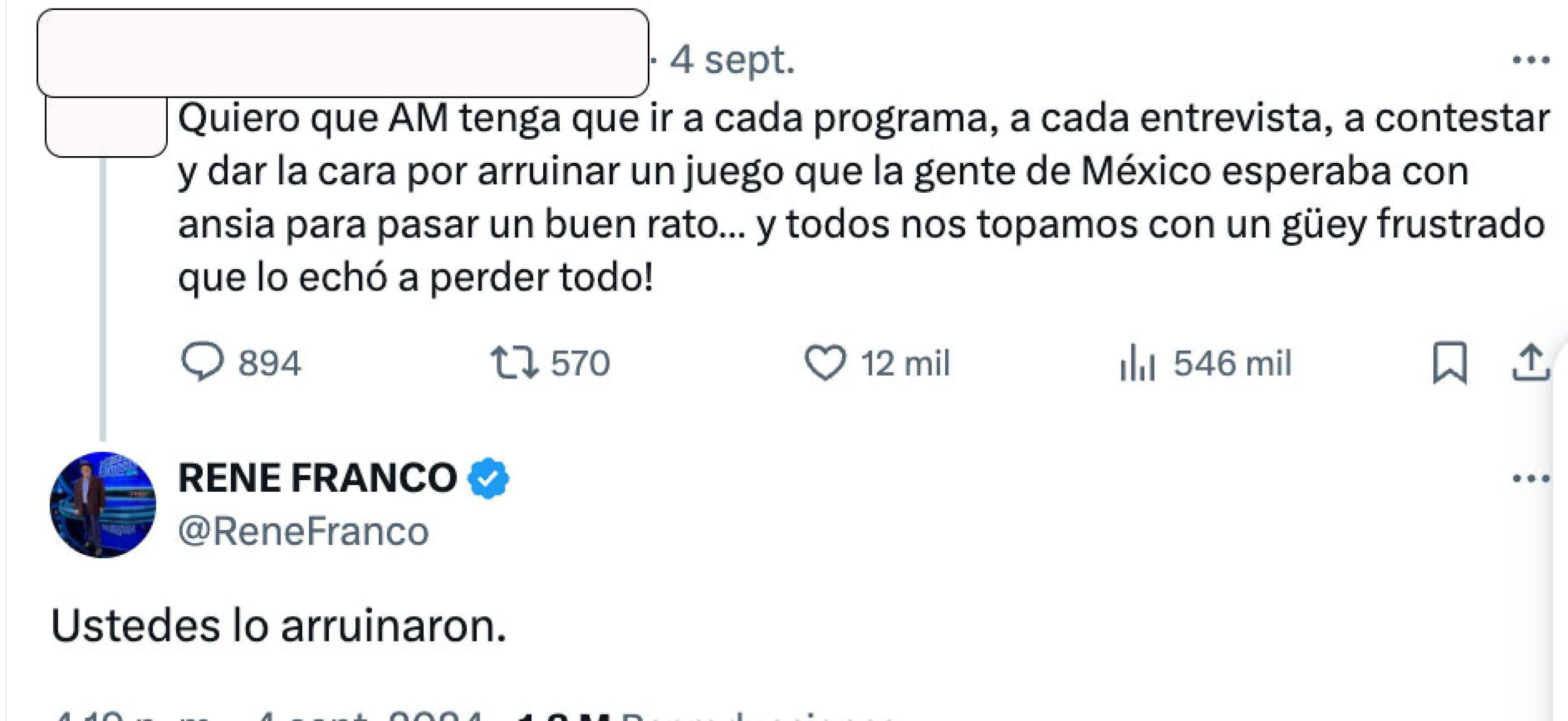 René Franco y Nicola Porcella comentarios en X