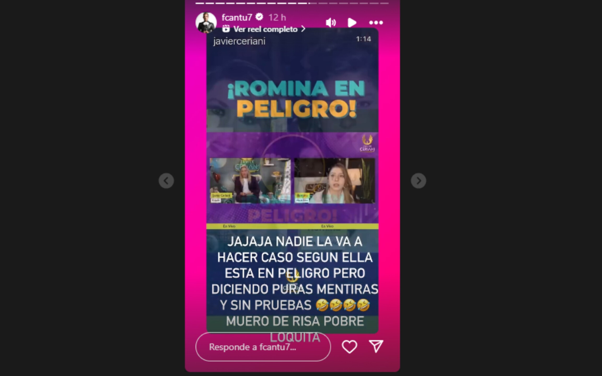 Francisco Cantú se burla de Romina Mircoli