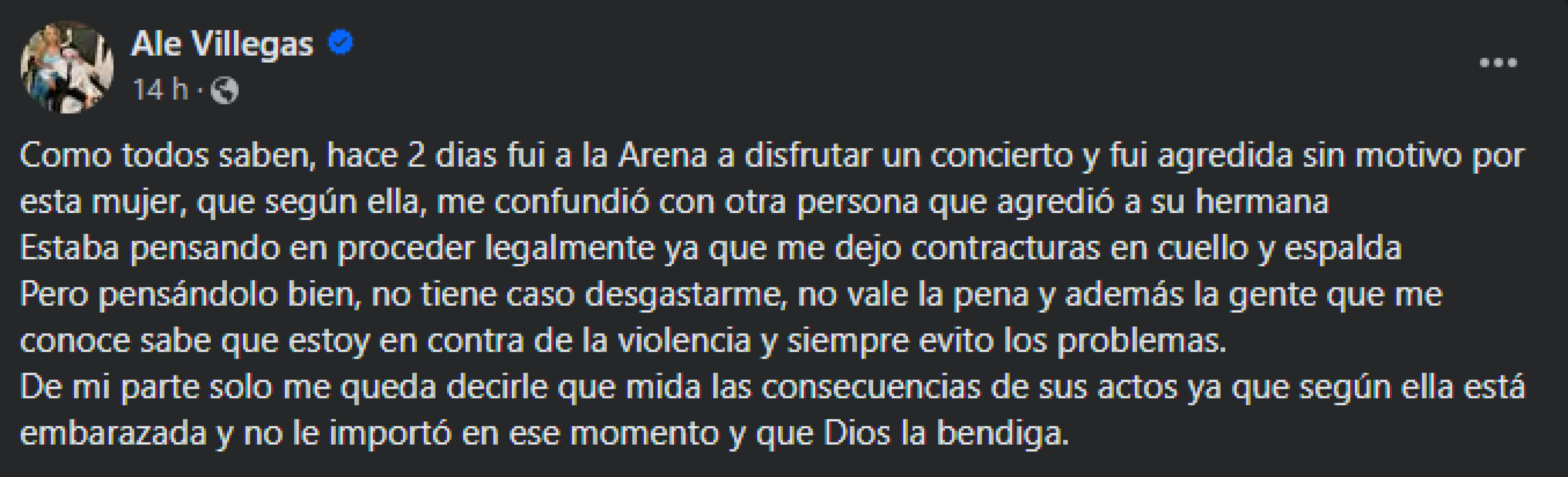 Ale Villegas habla de la agresión que sufrió