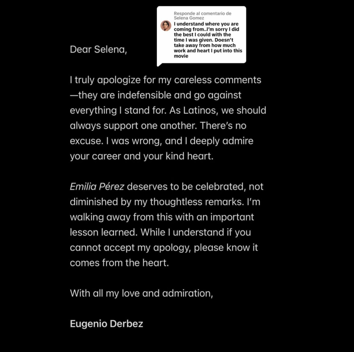 Eugenio Derbez se disculpa con Selena Gomez