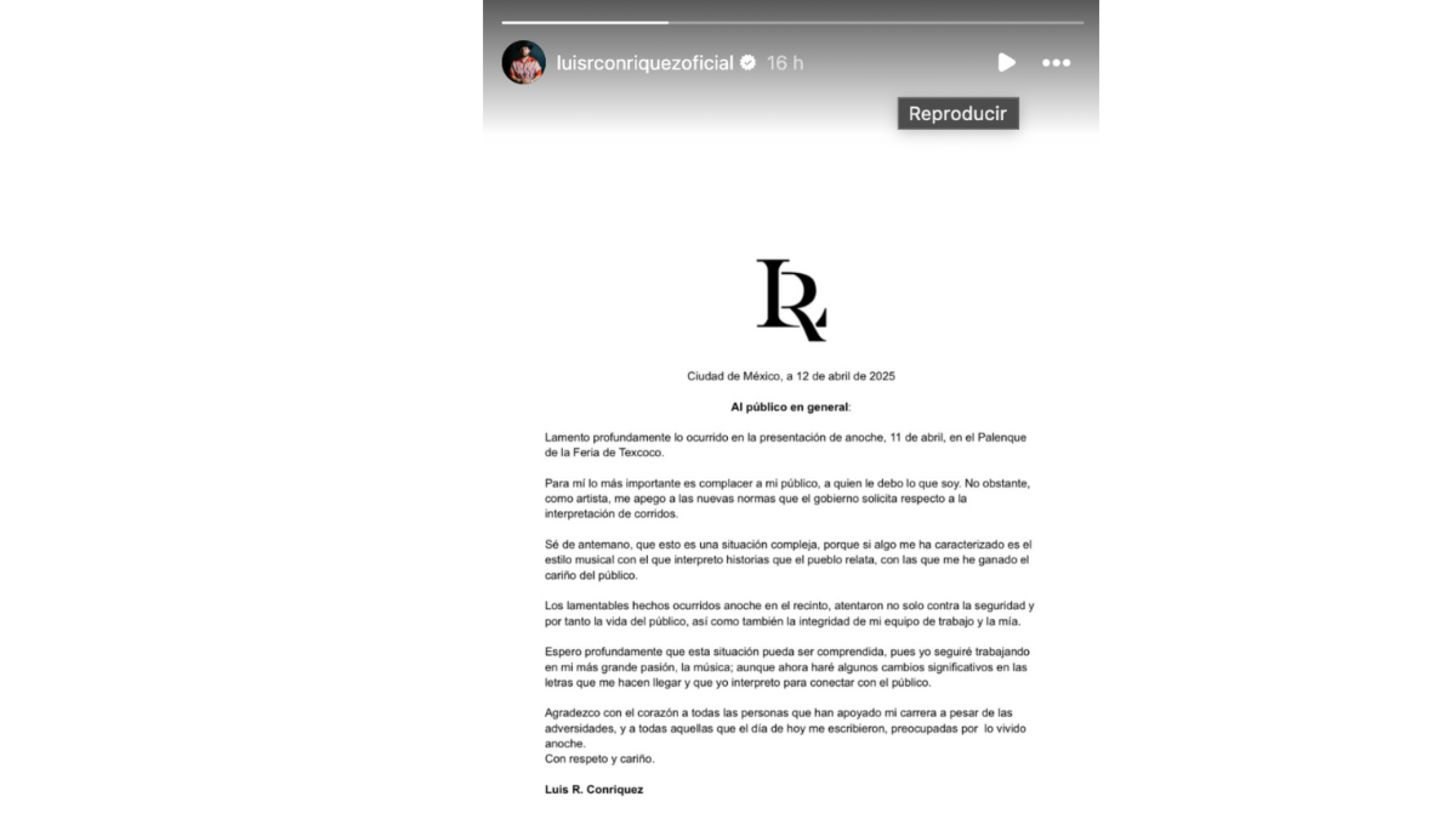 Luis R. Conriquez comunicado Feria de Texcoco