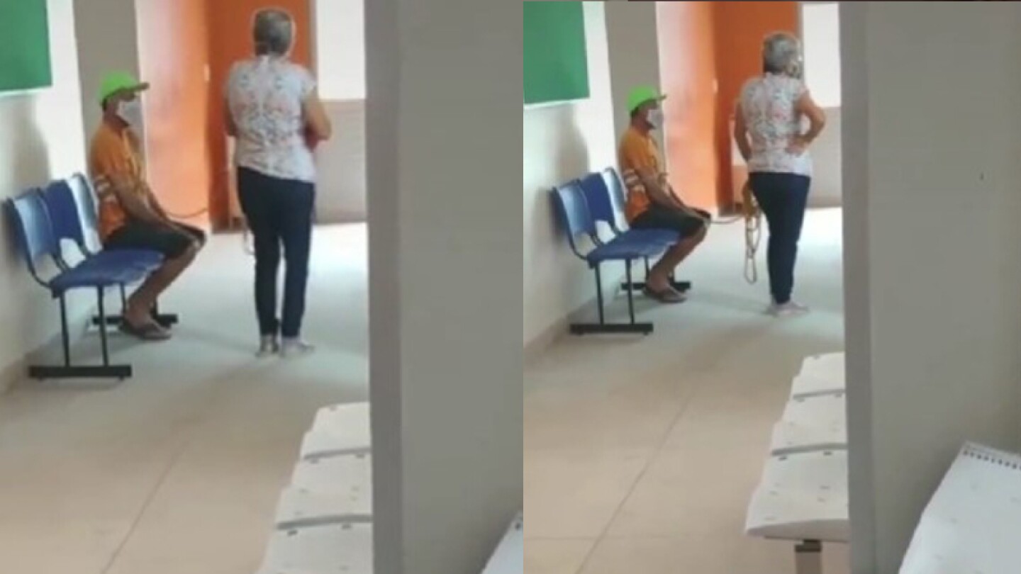 Mujer lleva amarrado a su esposo para que se vacune contra Covid-19