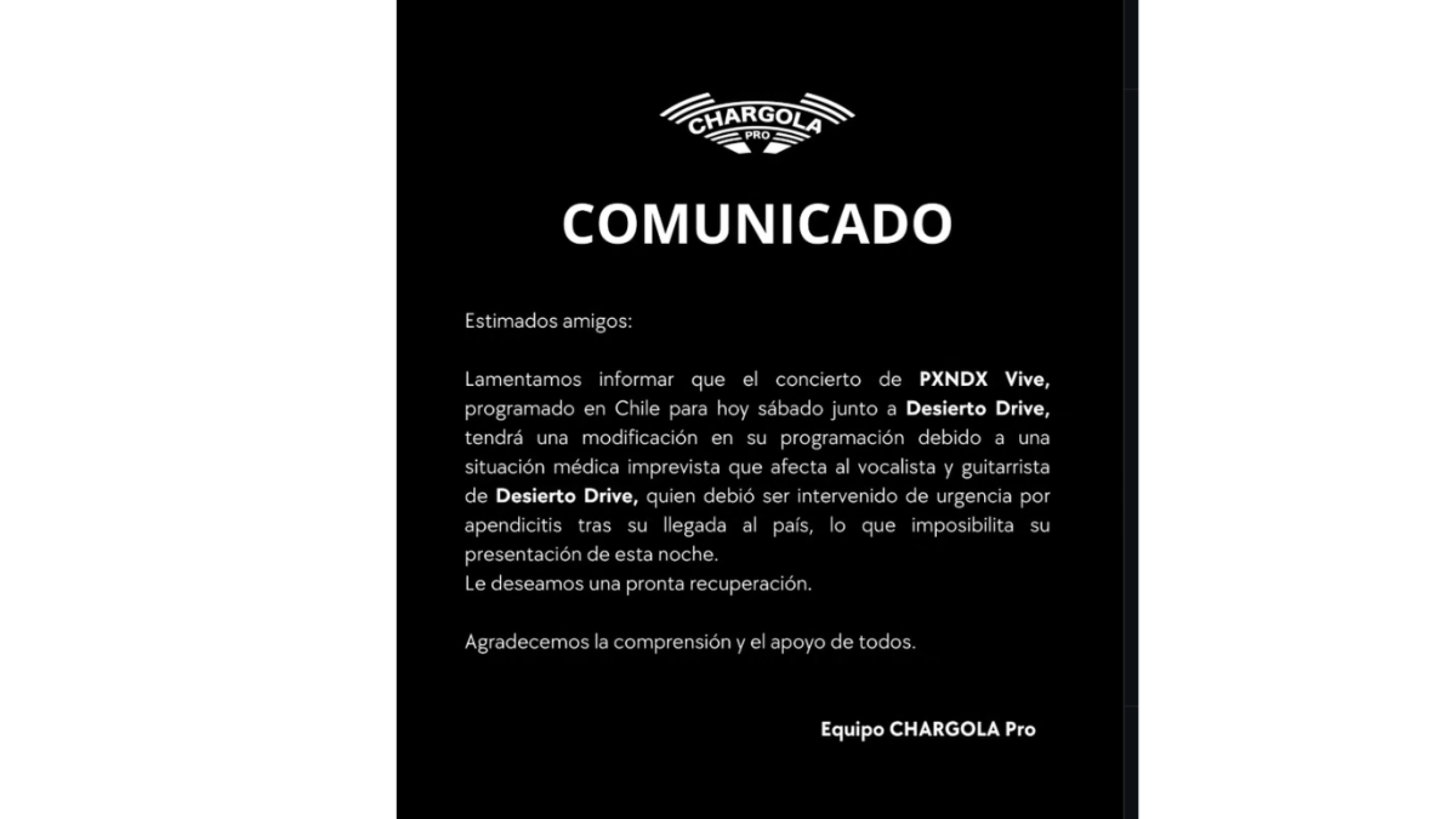 Comunicado de Arturo Arredondo