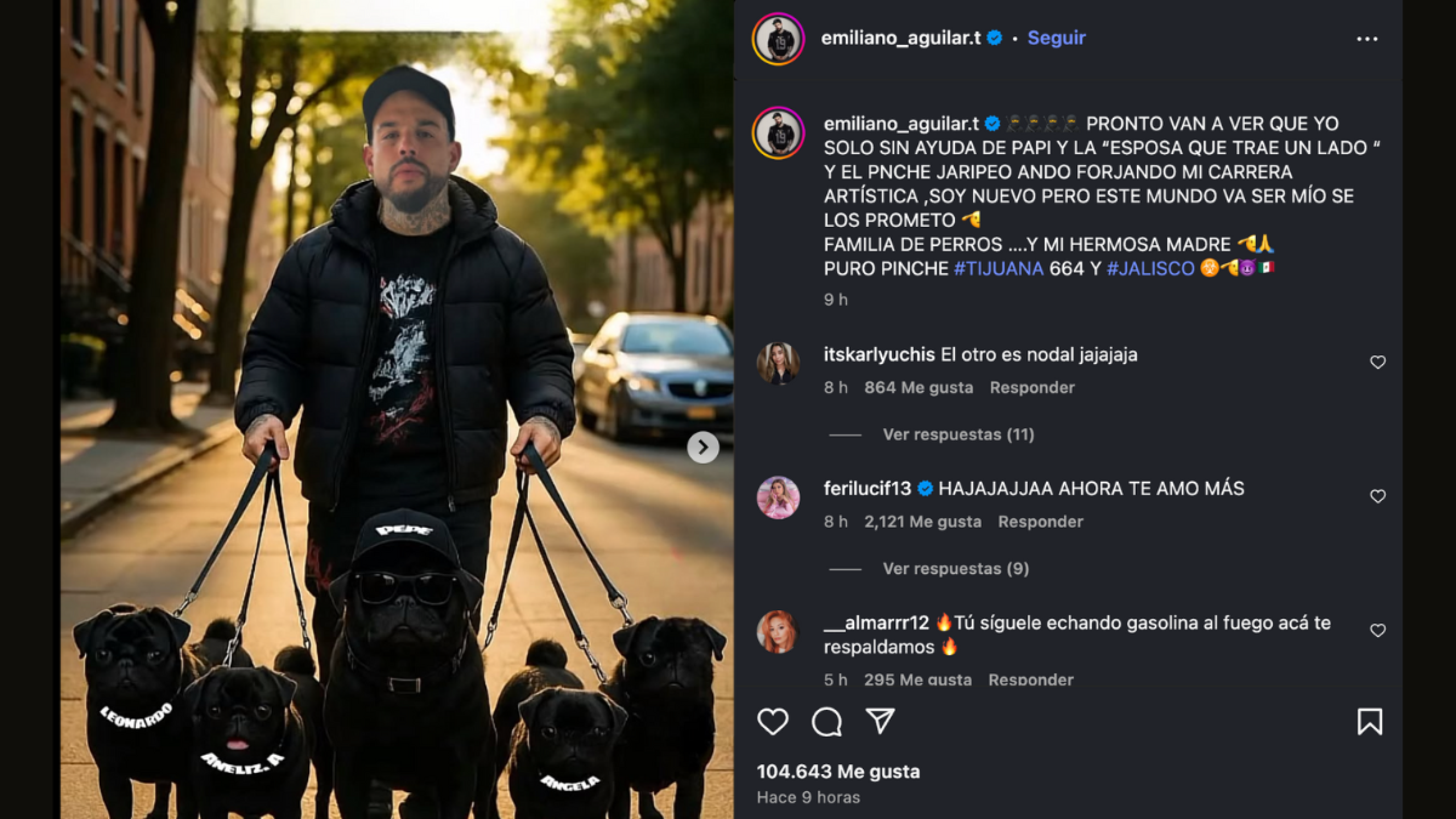 Emiliano Aguilar crea una imagen y llama "perros" a toda su familia paterna