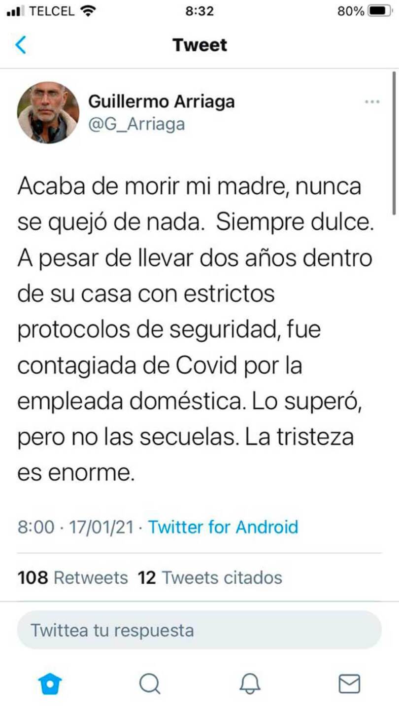 Partió la madre de Guillermo Arriaga