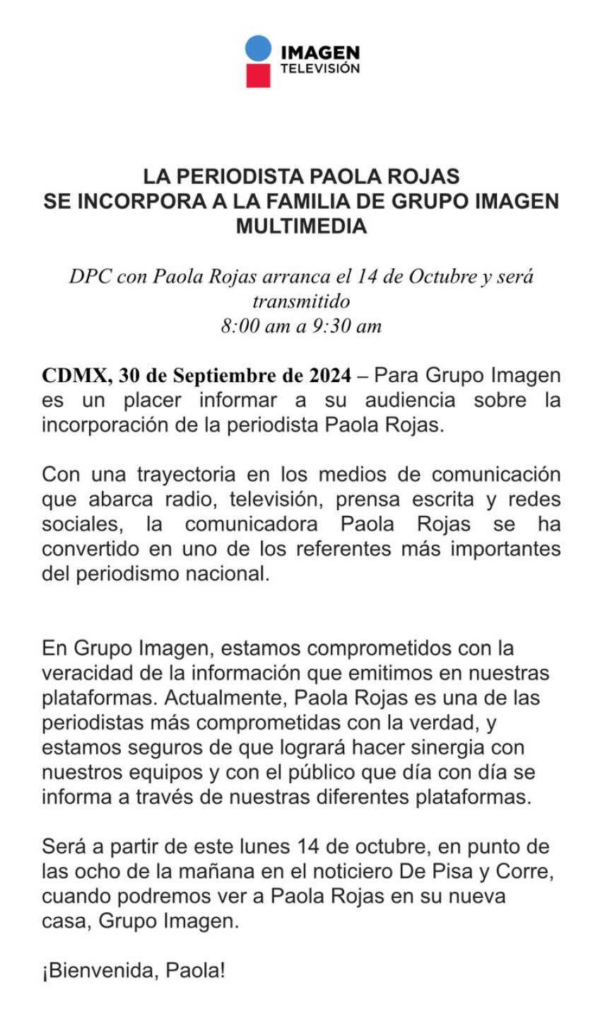 Comunicado de Imagen Televisión