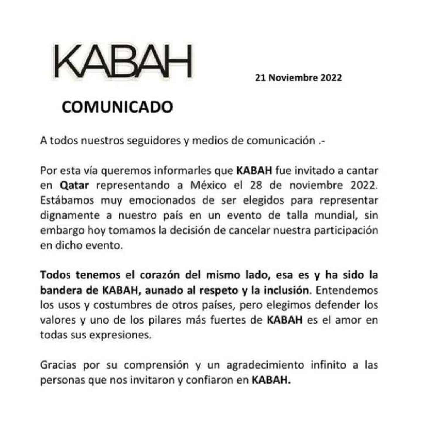 Kabah responde a quienes no creen haber sido invitados a Qatar 2022 "nos tiene sin cuidado"