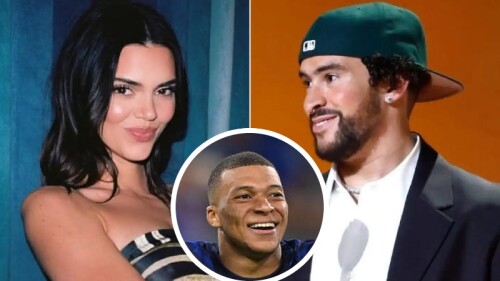 Bad Bunny, Kendall Jenner y Kylian Mapbbé composición