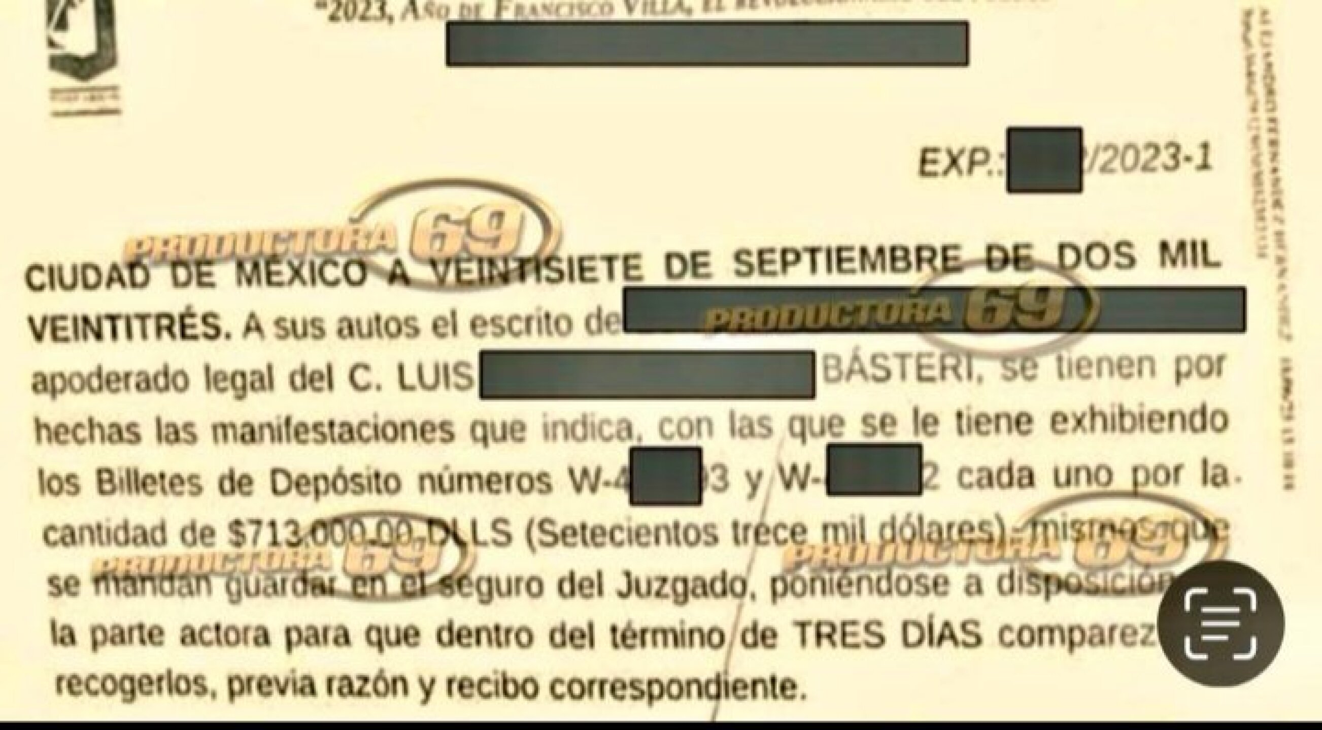 Documento que prueba el pago de Luis Miguel a Aracely Arámbula