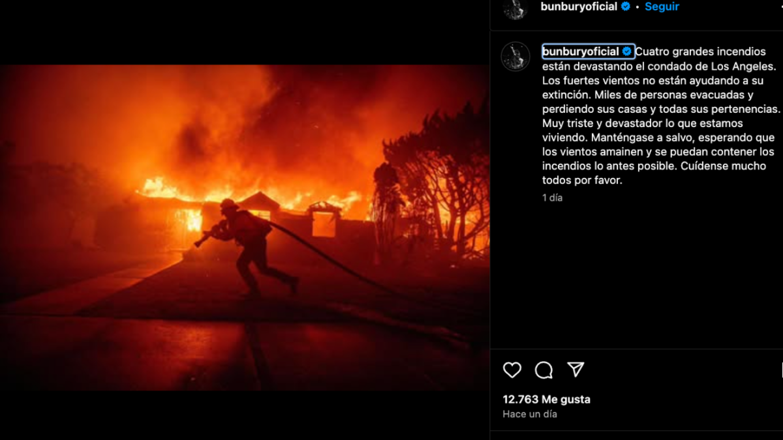 Enrique Bunbury alza la voz ante los devastadores incendios en Los Ángeles