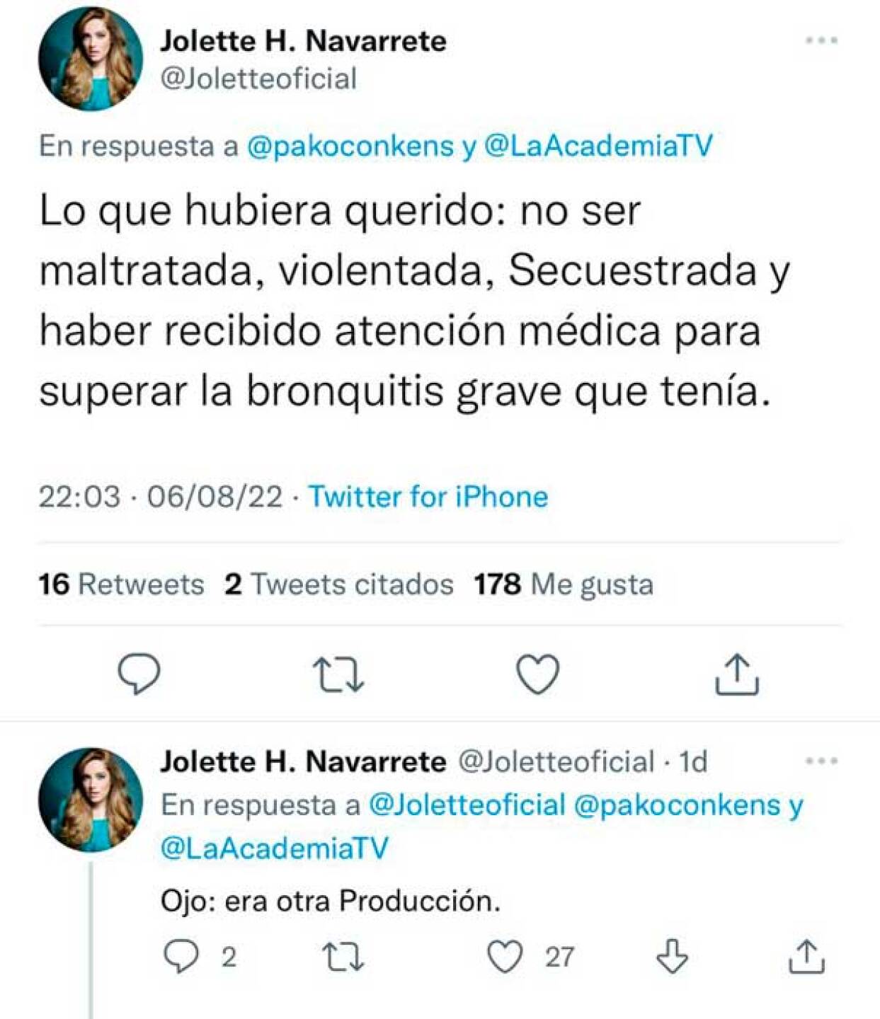 Jolette confesó haber sido privada de su libertad y violentada en La Academia