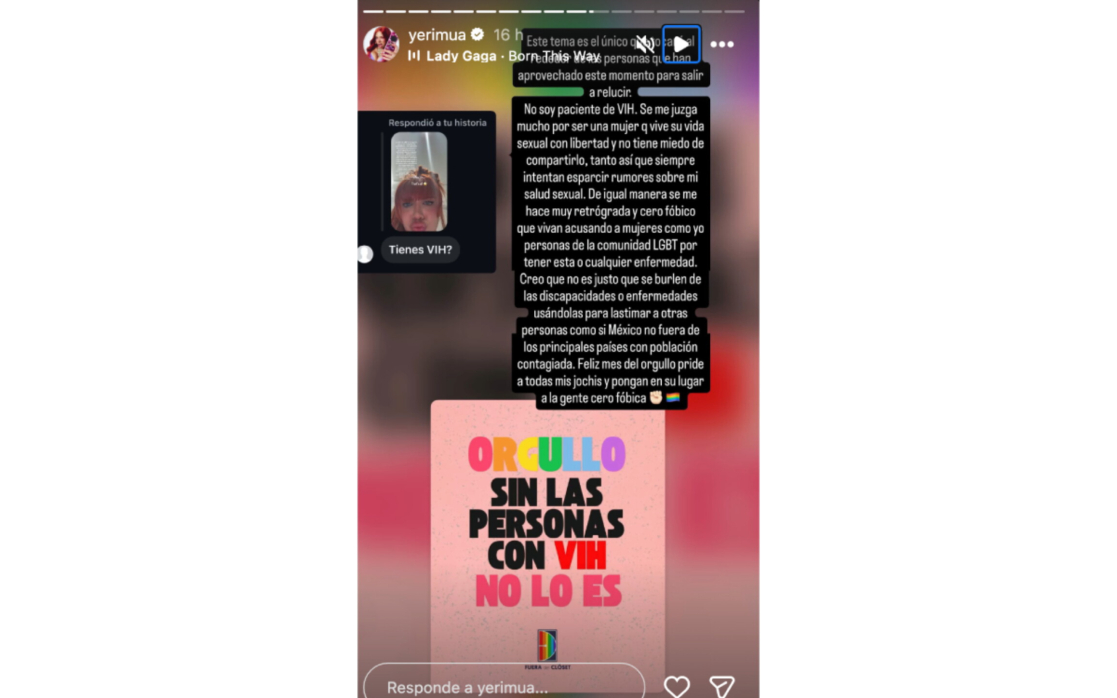 Yeri MUA aclara que no tiene VIH