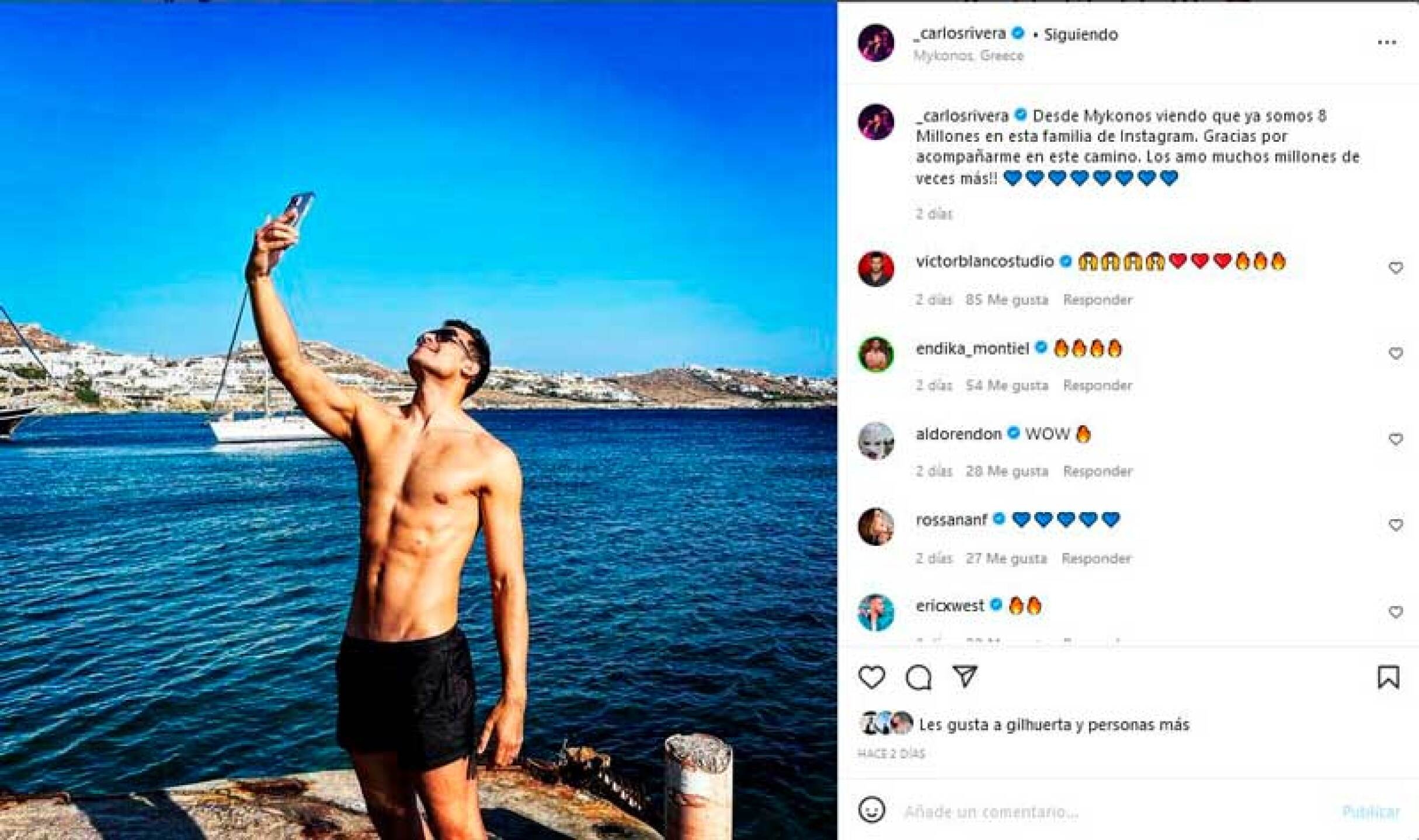 Cynthia Rodríguez y Carlos Rivera pasan una romántica velada en Mykonos