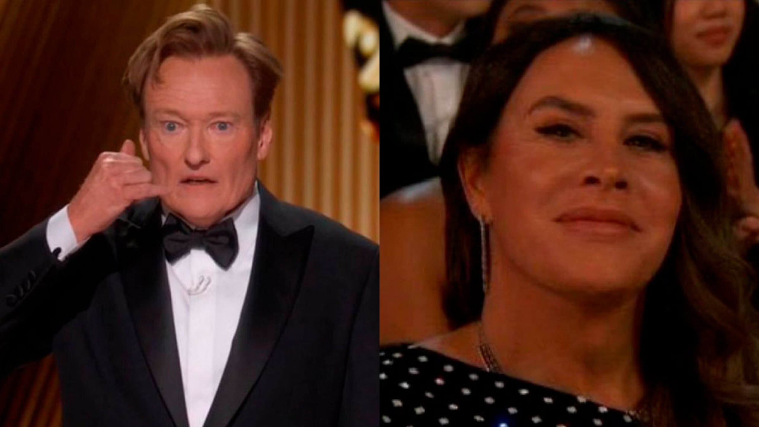 Karla Sofía Gascón y Conan O'Brien chiste en los premios Oscar