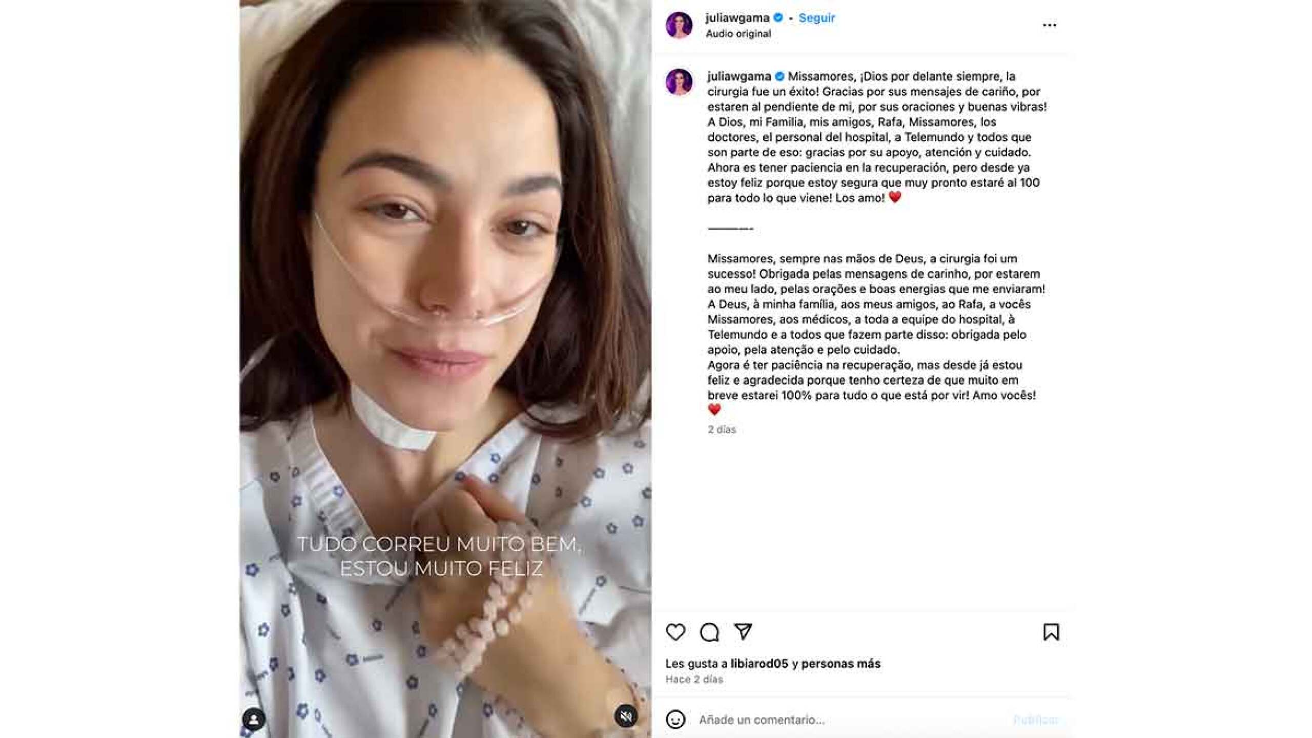 Julia Gama se sometió una cirugía