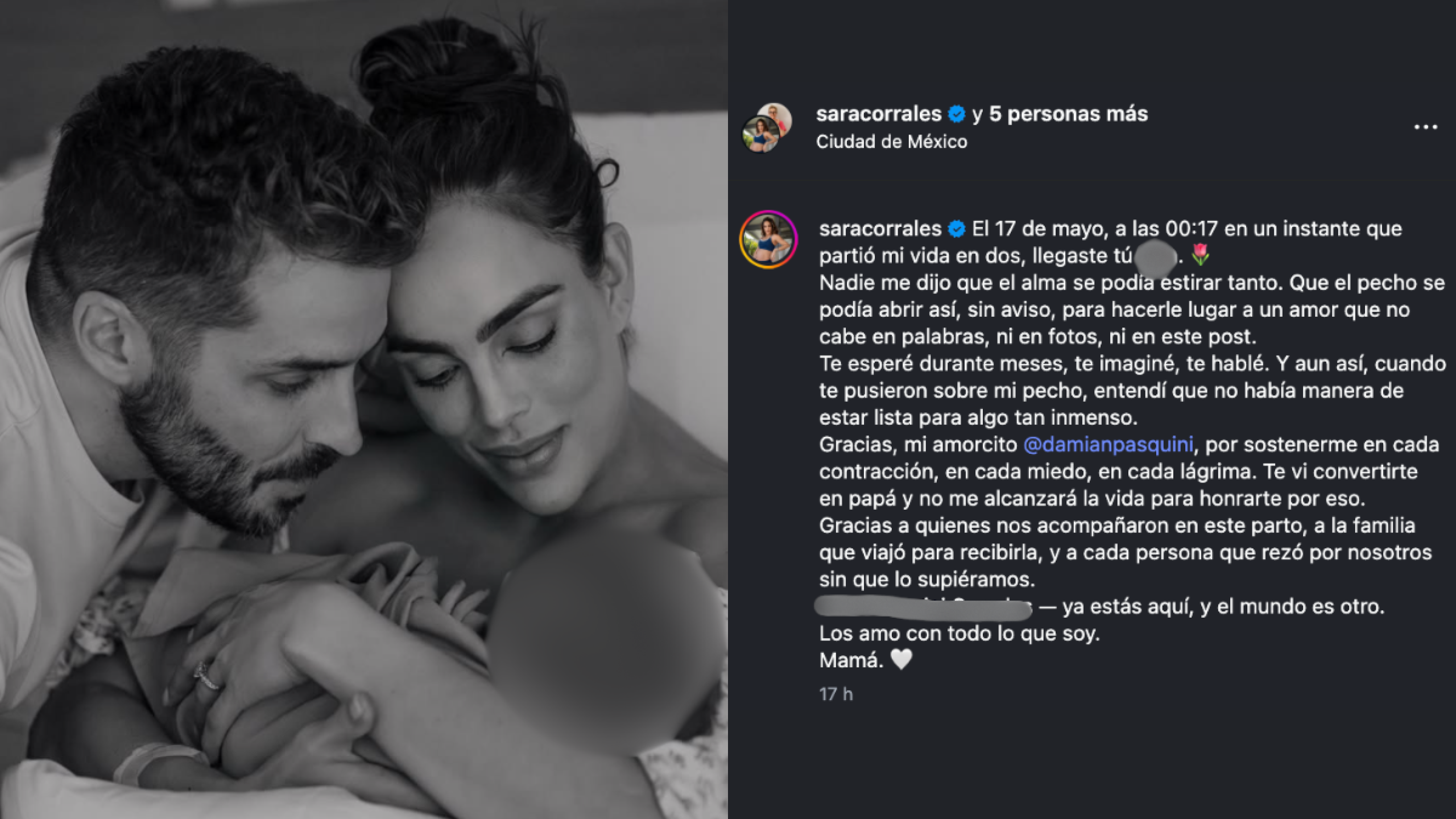 Sara Corrales da la bienvenida a su hija