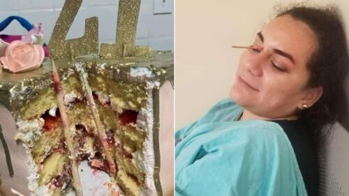 Mordida casi mortal: Avientan a mujer a su pastel de cumpleaños y casi pierde el ojo
