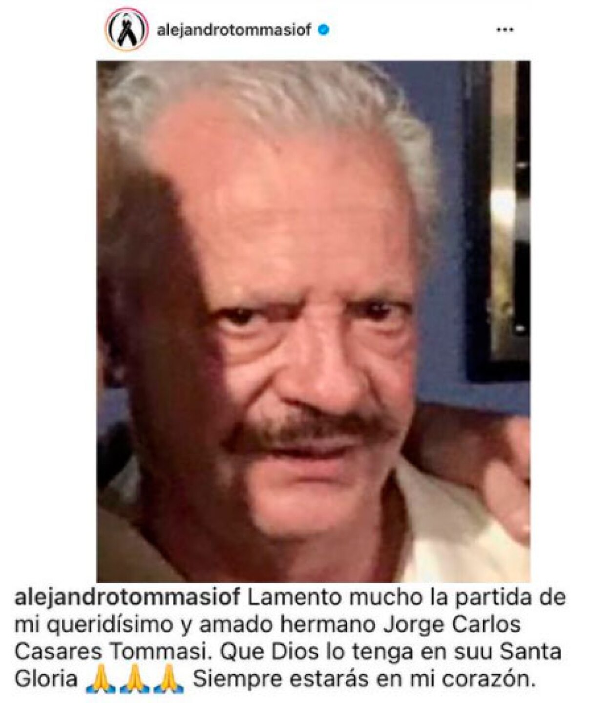 Alejandro Tommasi anuncia la muerte de su hermano